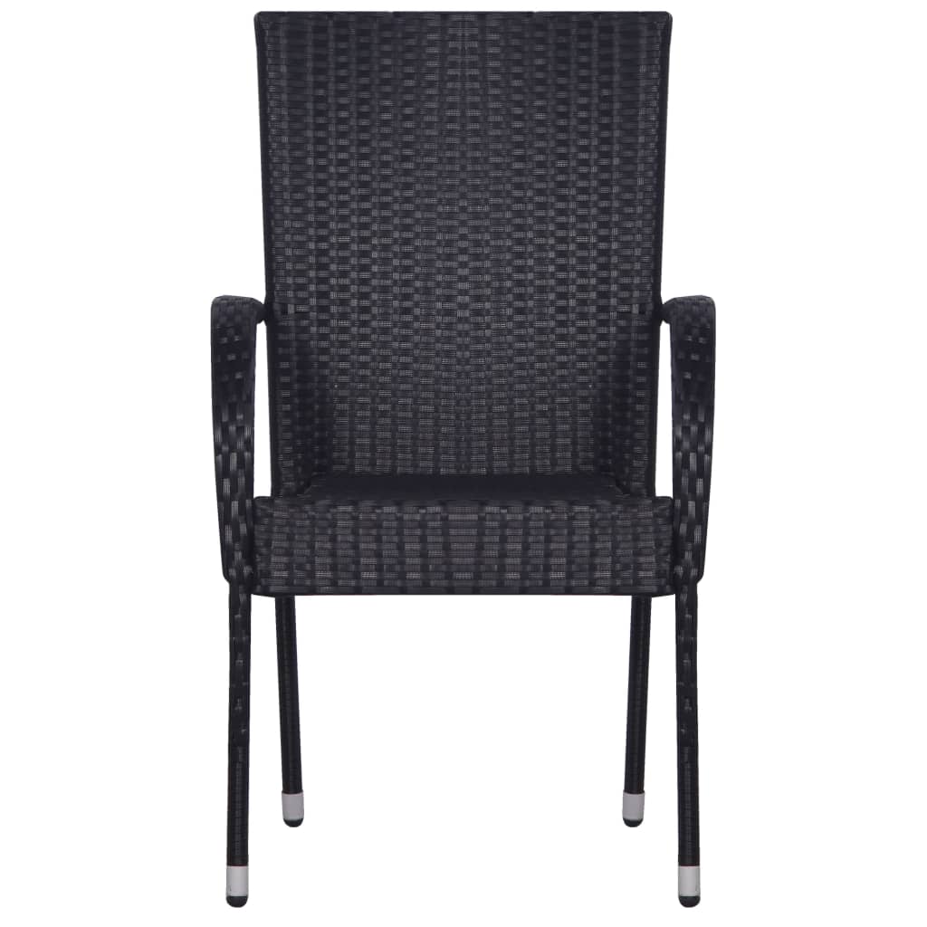 5 Piece Garden Dining Set Black Poly Rattan