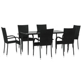 7 Piece Garden Dining Set Black Poly Rattan - Side View