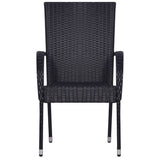 7 Piece Garden Dining Set Black Poly Rattan