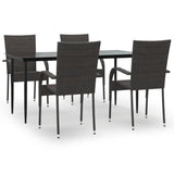 5 Piece Garden Dining Set Brown Poly Rattan - Front View