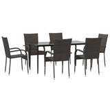 7 Piece Garden Dining Set Brown Poly Rattan - Side View