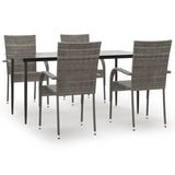 5 Piece Garden Dining Set Grey Poly Rattan - Front View