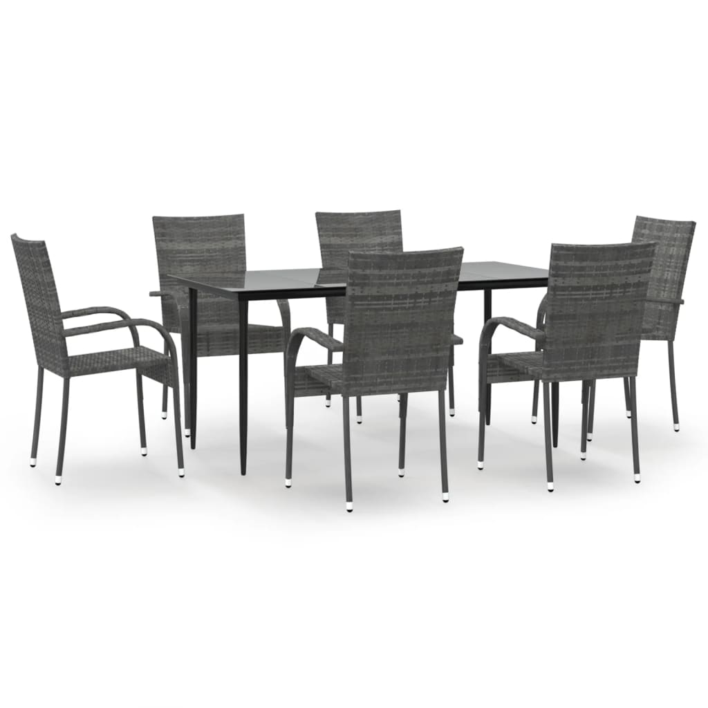 7 Piece Garden Dining Set Grey Poly Rattan
