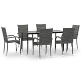 7 Piece Garden Dining Set Grey Poly Rattan - Front View