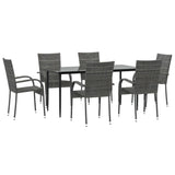 7 Piece Garden Dining Set Grey Poly Rattan