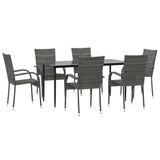 7 Piece Garden Dining Set Grey Poly Rattan - Side View
