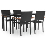 5 Piece Garden Dining Set Black Poly Rattan - Front View