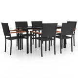 7 Piece Garden Dining Set Black Poly Rattan - Front View