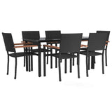 7 Piece Garden Dining Set Black Poly Rattan - Side View