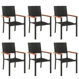 7 Piece Garden Dining Set Black Poly Rattan - Top-Down View