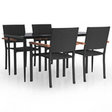 5 Piece Garden Dining Set Black Poly Rattan - Front View