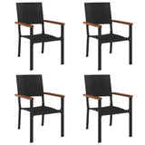 5 Piece Garden Dining Set Black Poly Rattan - Top-Down View