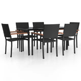 7 Piece Garden Dining Set Black Poly Rattan