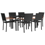 7 Piece Garden Dining Set Black Poly Rattan - Side View