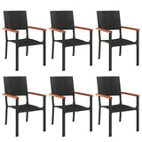 7 Piece Garden Dining Set Black Poly Rattan - Top-Down View