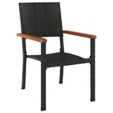 7 Piece Garden Dining Set Black Poly Rattan - 45-Degree Angle