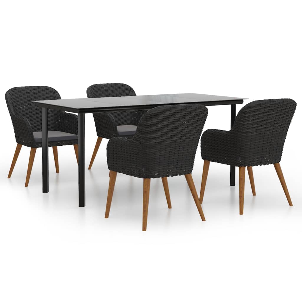 5 Piece Garden Dining Set with Cushions Black
