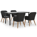 5 Piece Garden Dining Set with Cushions Black