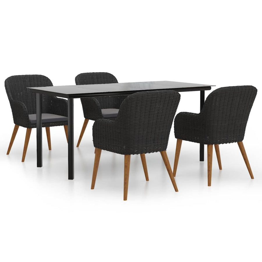 5 Piece Garden Dining Set with Cushions Black