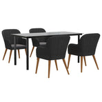 5 Piece Garden Dining Set with Cushions Black