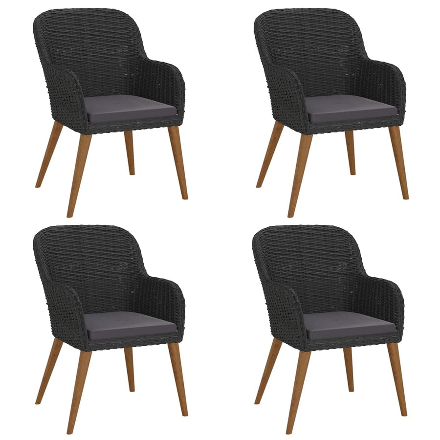5 Piece Garden Dining Set with Cushions Black