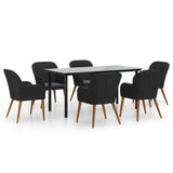 7 Piece Garden Dining Set with Cushions Black