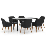 7 Piece Garden Dining Set with Cushions Black - Front View
