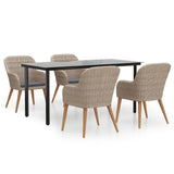 5 Piece Garden Dining Set with Cushions Brown - Front View