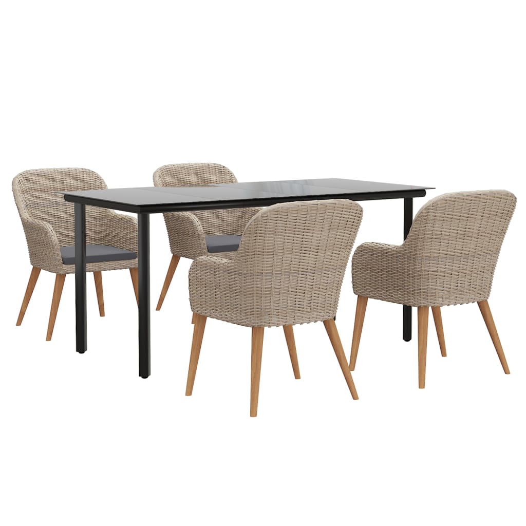 5 Piece Garden Dining Set with Cushions Brown