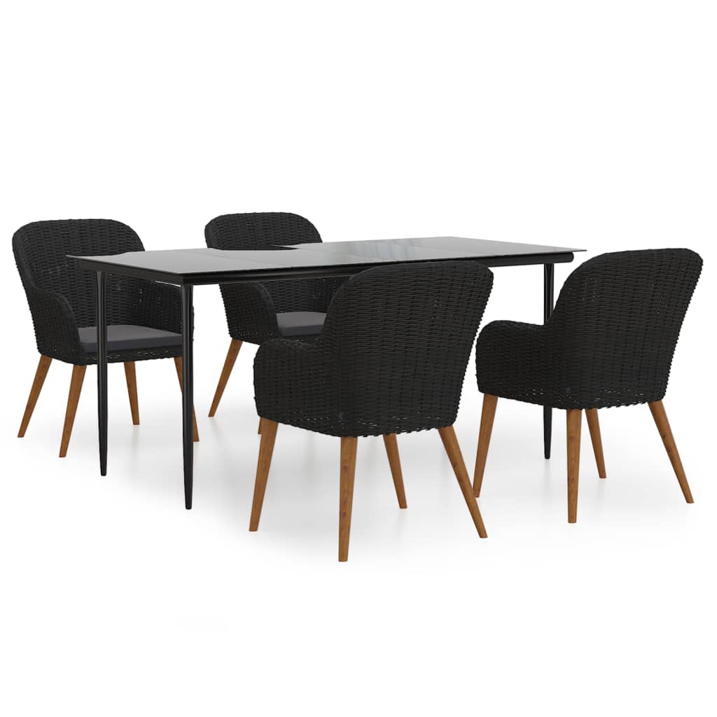 5 Piece Garden Dining Set with Cushions Black