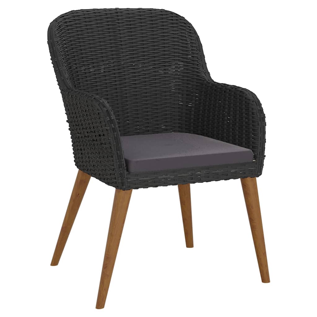 5 Piece Garden Dining Set with Cushions Black