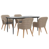 5 Piece Garden Dining Set with Cushions Brown