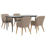 5 Piece Garden Dining Set with Cushions Brown