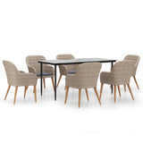 7 Piece Garden Dining Set with Cushions Brown