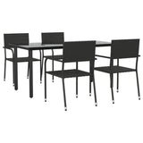 5 Piece Garden Dining Set Black Poly Rattan - Front View