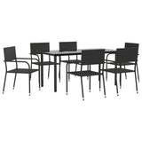 7 Piece Garden Dining Set Black Poly Rattan - Front View