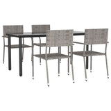 5 Piece Garden Dining Set Grey Poly Rattan - Front View