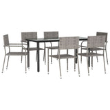 7 Piece Garden Dining Set Grey Poly Rattan - Front View