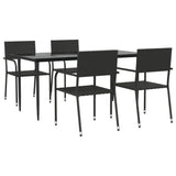 5 Piece Garden Dining Set Black Poly Rattan - Front View