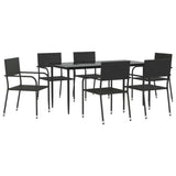 7 Piece Garden Dining Set Black Poly Rattan - Front View