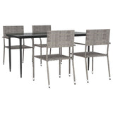5 Piece Garden Dining Set Grey Poly Rattan - Front View