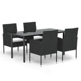 5 Piece Garden Dining Set with Cushions Black Poly Rattan - Front View