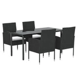 5 Piece Garden Dining Set with Cushions Black Poly Rattan - Side View