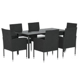 7 Piece Garden Dining Set with Cushions Black Poly Rattan - Side View
