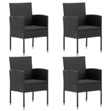 5 Piece Garden Dining Set with Cushions Black Poly Rattan