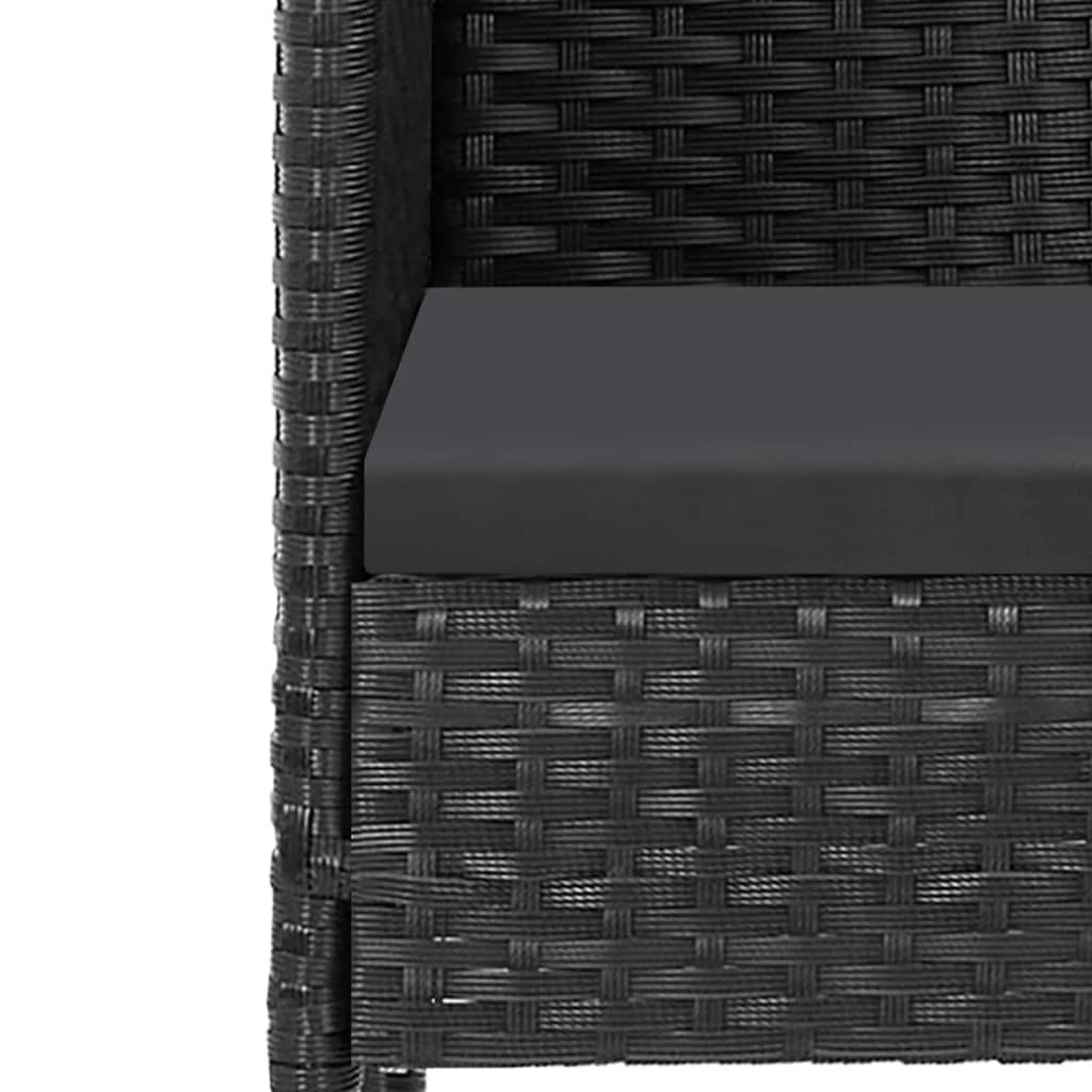 5 Piece Garden Dining Set with Cushions Black Poly Rattan