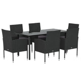 7 Piece Garden Dining Set with Cushions Black Poly Rattan - Side View