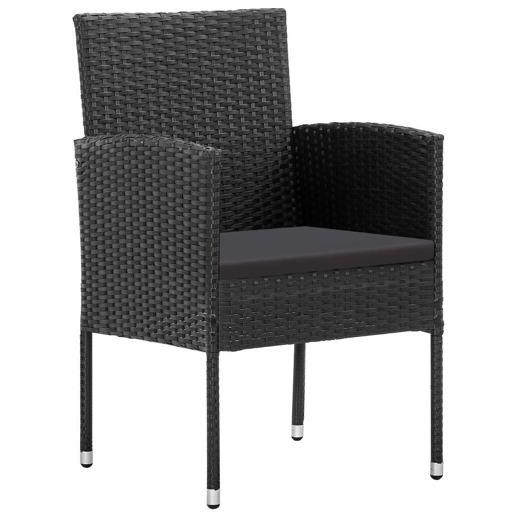 7 Piece Garden Dining Set with Cushions Black Poly Rattan