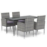 5 Piece Garden Dining Set with Cushions Anthracite Poly Rattan - Front View
