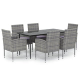 7 Piece Garden Dining Set with Cushions Anthracite Poly Rattan - Front View